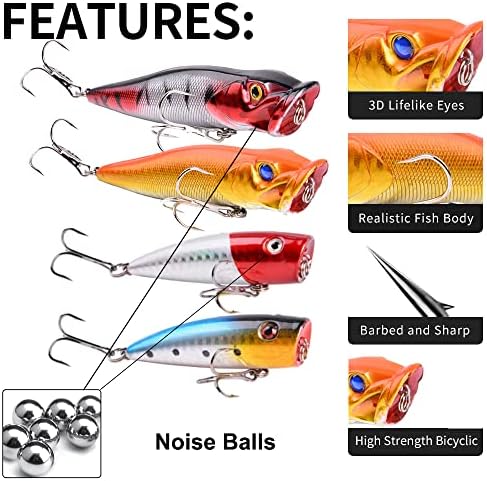 Popper Fishing Lures Topwater Hard Baits Swimbait with Treble Hook - Image 4