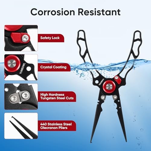 Fishing Pliers with Innovative Ergonomical Handle, Corrosion Saltwater Resistant,Fishing Multitool Hook Remover Braided Fishing Line Cutting, Split Ring with Coiled Lanyard and Sheath - Image 3