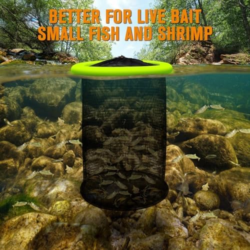 Dovesun Floating Fishing Basket, Collapsible Fishing Net Portable Nylon-mesh | Coated Nylon Net Bait Storage Cage for Keeping Crayfish Minnows Leaches and Other Live Baits - Image 6