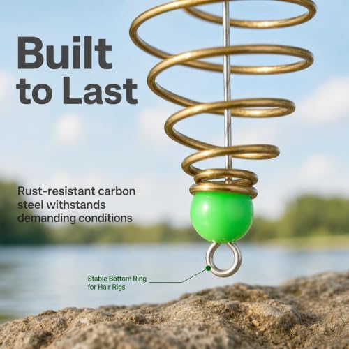 Fishing Bait Cage 40Pcs, Carbon Steel Carp Bait Cage Olive Shape Spring Feeder with Luminous Pendant Bead, Coarse Hair Rig Bait Holder for Carp Catfish Fishing Tackle Accessories - Image 4