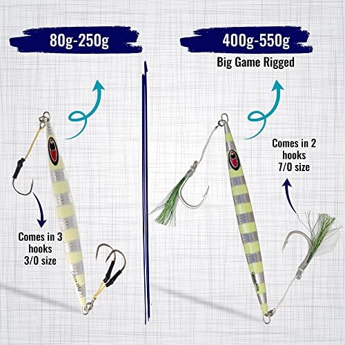 CalissaOffshore® Speed Jig 80g - 550g Tuna Rigged 3/0 + 7/0 Assist Hooks Butterfly - Vertical Speed Lure Slow Pitch Flat 150g 250g 400g - Image 5