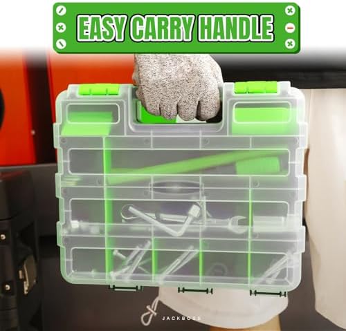 Jack Boss Tool Box with Transparent Lid, Double Side 34-Compartments Organizer Box with Removable Dividers for Hardware, Screws, Bolts, Nails, Beads, Jewelry and Fishing Accessories, Green, 4 Pack - Image 7