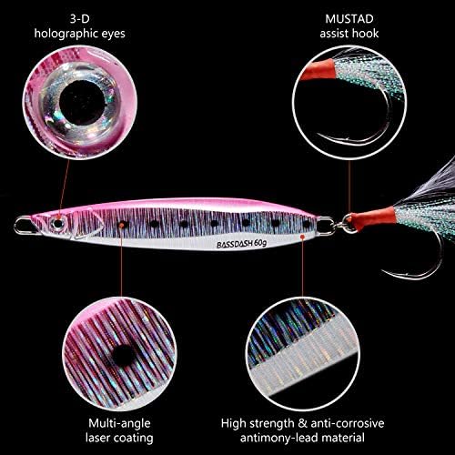 BASSDASH STIX Casting Jig Lure Vertical Slow Jigging Lures Mustad Hooks 0.7oz 1.1oz 1.4oz 2.1oz 2.8oz 3.9oz Mustad Hooks for Saltwater Freshwater Kayak Boat Shore Fishing, 3-Pack - Image 5