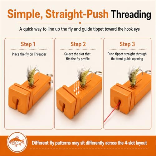 Fly Fishing accessories- Magnetic Fly Threader Bright Orange, 4-Slot Precision Threading Tool for Fly and Ice Fishing, Lightweight Plastic Hook Threader with Keychain for Wading Low Light Cold Hands - Image 6