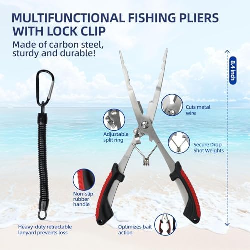 RAWILL Fishing Kit,Filleting Knife,Hook Remover,Fish Grip, Line Cutter,Fishing Scale, Pliers with Lanyards,Not Include Batteries - Image 3