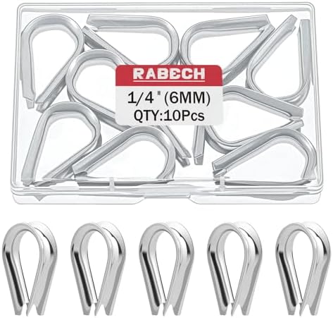 M6 1/4 Inch Wire Rope Thimble 1/4" Stainless Steel Thimbles for Wire Rope Cable Thimble Rigging (Pack of 10Pcs) by RABECH