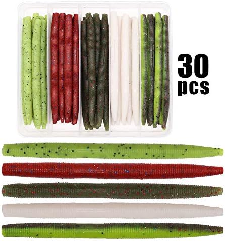 Wacky-Worms-Bass-Fishing-Lure-Kit-Wacky-Rig-Worms-Soft-Plastic-Stick-Baits3 4" 5" 6 inch - Image 5