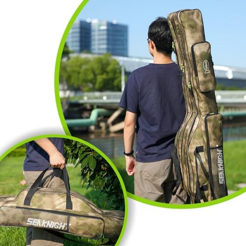 Seaknight Portable Fishing Rod Case - 2 Sizes (53.15in/59.0in) Oxford Fabric Tackle Storage Bag for Travel, Durable Rod Carrier for Freshwater & Saltwater Anglers (Yellow Camou, 135cm/ 53.15in) - Image 6