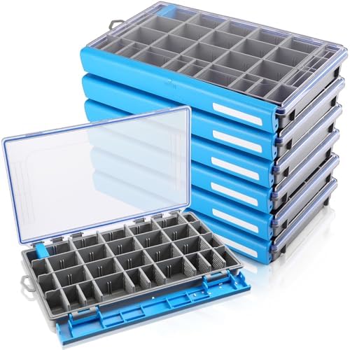 Junkin 6 Pack 3700 Fishing Tackle Boxes Waterproof, Large Blue Lure Organizer Trays with Custom Dividers, Airtight Tackle Storage Case for Saltwater Baits, Swimbaits & Boat Bag Accessories by Junkin