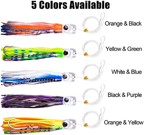 Trolling Lures Saltwater for Tuna Mahi Marlin Wahoo Dolphin Shark Offshore Trolling Baits with Squid Skirt Big Game Fishing Lures Deep Sea Squid Skirts Rig 6/9 inch - Image 5