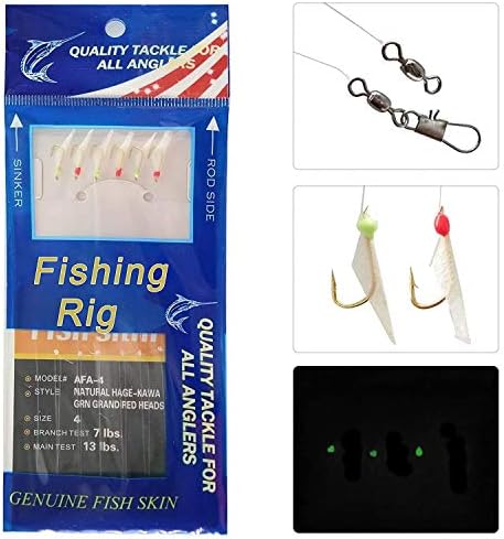 Fishing Rigs Saltwater Bait Lures, 10 Packs Bait Rigs Luminous with Fish Skin Feather Hook Size 4 6 8 - Image 3
