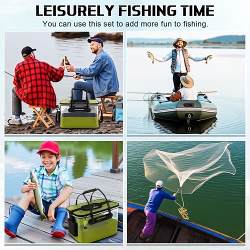 3 Pcs Fishing Bucket, Live Bait Aerator and Fishing Cast Net with Heavy Duty Sinker Foldable Live Bait Bucket Portable Quiet Aerator Fish Transport Container Outdoor EVA Bag - Image 7