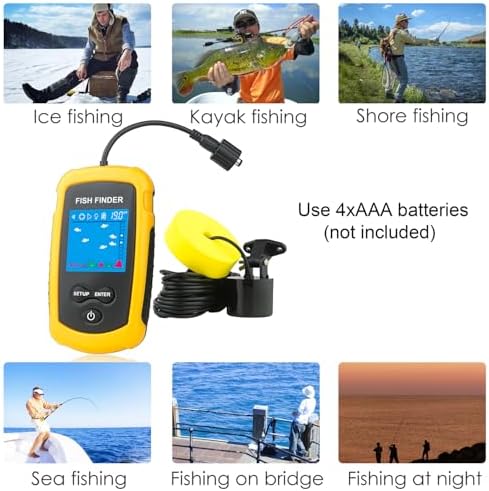 Portable Wired Fish Finder Ice Kayak Fishing Gear Water Depth Finder Handheld Fishfinder LCD Display Sonar Transducer - Image 2