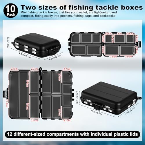 10 Pack Small Tackle Box Organizer for Fishing, Mini Double Sided Portable Pocket Tackle Box Containers for Hooks Lure Baits Swivels Jigs Storage Kayak Boxes(Black) - Image 2
