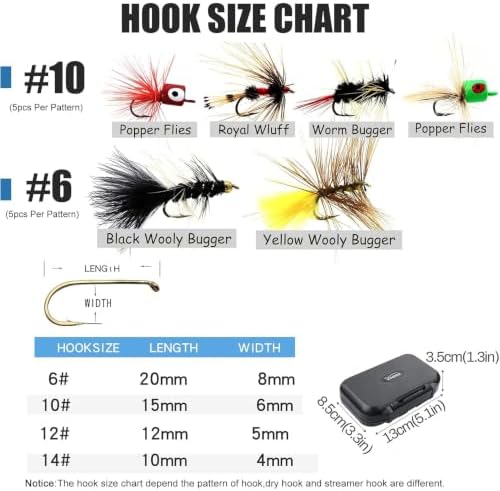 Fly Fishing Flies Assortment Kit Dry Wet Nyphms Tenkara Popper Streamer Woolly Bugger for Trout Bass Salmon Steelhead with Fly Box for Outside - Image 2