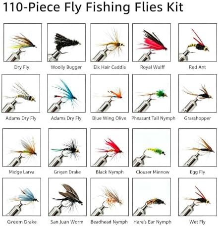 110pcs Fly Fishing Flies Kit with Fly Box, Large Assortment of Dry Flies Wet Flies Nymphs Streamers and Woolly Bugger Flies for Trout Bass Freshwater Fishing - Image 2