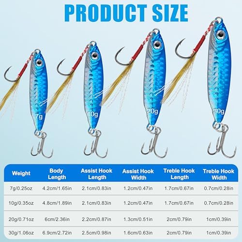 Saltwater Fishing Jigs Metal Jigging Spoon Long Casting Fishing Spoons Lures Jigging Fishing Lures Sinking Metal Spoon Vertical Slow Pitch Jigs with Assist Hook for Bass Salmon Trout - Image 5