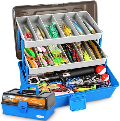 PLUSINNO Large 3 Layers Fishing Tackle Box Lures Kit with Tackle Included by PLUSINNO
