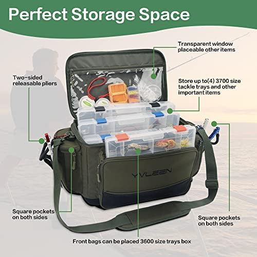 YVLEEN Fishing Tackle Box Bag - Outdoor Large Fishing Tackle Storage Bag - 100% Water-Resistant Polyester Material - Fishing Tackle Bags - Suitable for 3600 3700 Tackle Box (Army Green) - Image 4