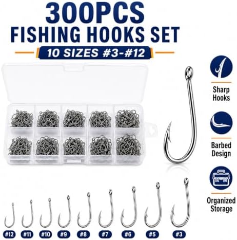 Keenjorika Fishing Hooks Set,High Carbon Steel Baitholder Fish Hook, #3-12 Assorted Sizes,3/500PCS,Sharp Barbed Offset Hook for Bass Catfish Trout Crappie Bluegill Freshwater Saltwater Fishing Tackle - Image 2