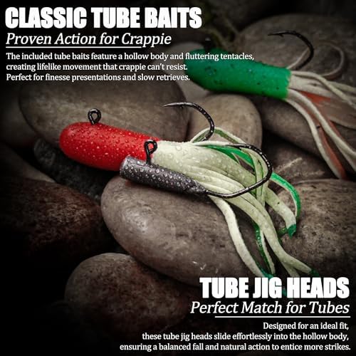 Crappie Tube Lures Jig Heads Soft Plastic Baits Worms Kit - Image 5