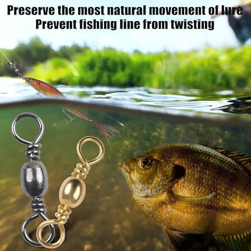 SILANON Fishing Barrel Swivels Kit, High Strength Rolling Barrel Swivels Fishing Tackle Stainless Solid Ring Brass Barrel Swivels Fishing Lure Leader Line Connectors Saltwater Freshwater - Image 6