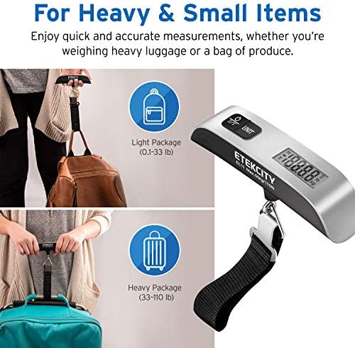 Etekcity Luggage Scale, Travel Essentials, Digital Weight Scales for Travel Accessories, Portable Handheld Scale with Temperature Sensor, Rubber Paint, 110 Pounds, Battery Included,2Pack - Image 5