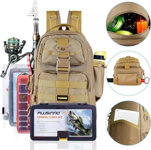 PLUSINNO Fishing Backpack Tackle Bag, Water-Resistant Backpack with Rod Holder, Ideal Gifts for Men - Image 3