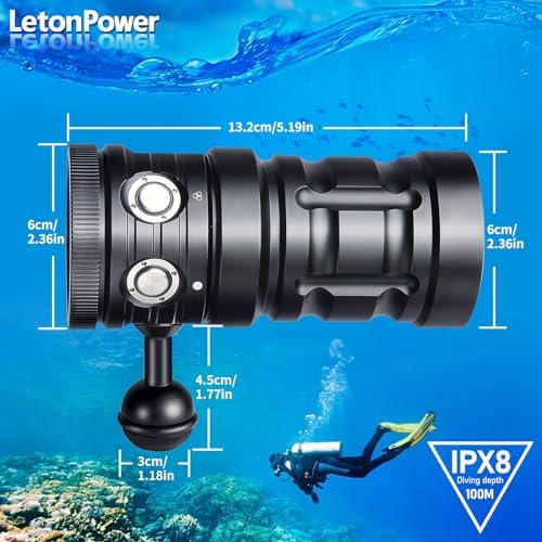 Turbo SX 11000 Lumens Dive Light - 328FT IP68 Waterproof Underwater Video Light for Scuba Diving, Underwater Photography & Video Shooting - Image 4