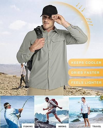 33,000ft Men's Long Sleeve Sun Protection Shirt UPF 50+ UV Quick Dry Cooling Fishing Shirts for Travel Safari Camping Hiking - Image 4
