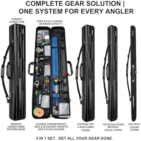 Hard Shell Fishing Rod Case, 50" Protective Rod Tube (4-in-1 Set) for 7ft 2-Piece Rods, Crushproof & Water-Resistant Travel Carrier, Heavy-Duty Storage for Bass, Fly & Saltwater Fishing - Image 5