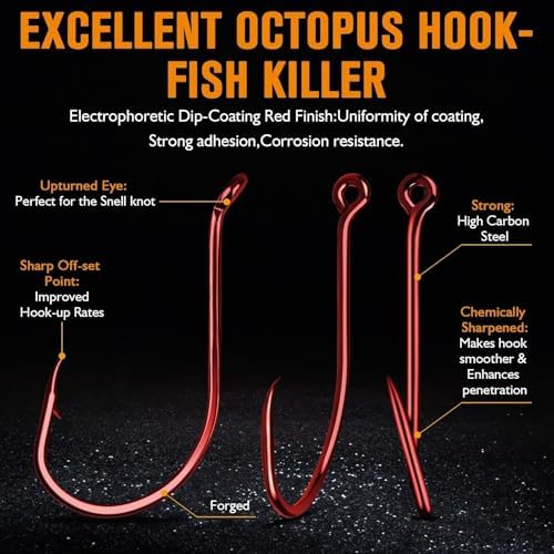 Dovesun Octopus Hooks Fishing Hooks 50-100PCS Black Red Octopus Hooks for Saltwater Freshwater #10-8/0 - Image 4