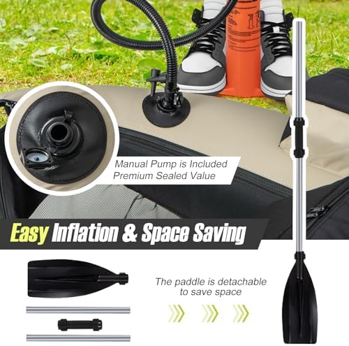 GYMAX Fishing Float Tube, 350lbs Inflatable Fishing Boat with Paddle, Pump, Flippers, Fish Hook Stators, Fish Ruler, Storage Pockets, Portable Backpack Belly Boat for Adults Fishing - Image 2