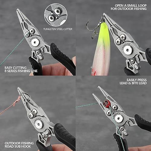 SAMSFX Mini Snap Split Ring Fishing Pliers with Retractors Combo, Scissors Braid Cutters, Lightweight Stainless Steel Fly Fishing Tools, Split Ring Pliers, Hook Remover - Image 4