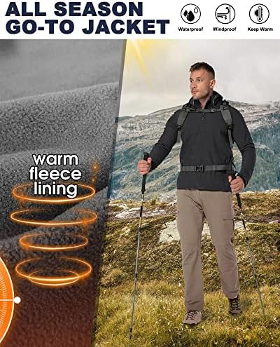 33,000ft Men's Hooded Fleece Lined Rain Shell Jacket Waterproof Lightweight - Image 4