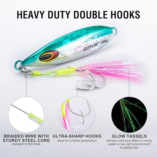 Goture Slow Pitch Jigs with Double Assist Hooks and Swivel, 40g-250g - Image 3