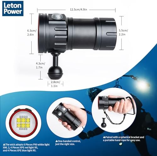 B24 Dive Light Underwater Flashlight 9000Lumens Underwater Video Lights 80m Scuba Dive Light Diving Flashlight for Under Water Sports,Underwater Video Shooting and Photography - Image 4