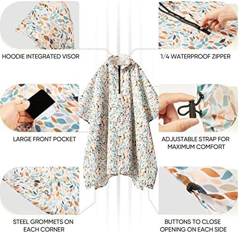 PTEROMY Hooded Rain Poncho for Adults, Reusable Waterproof Raincoat - Image 2
