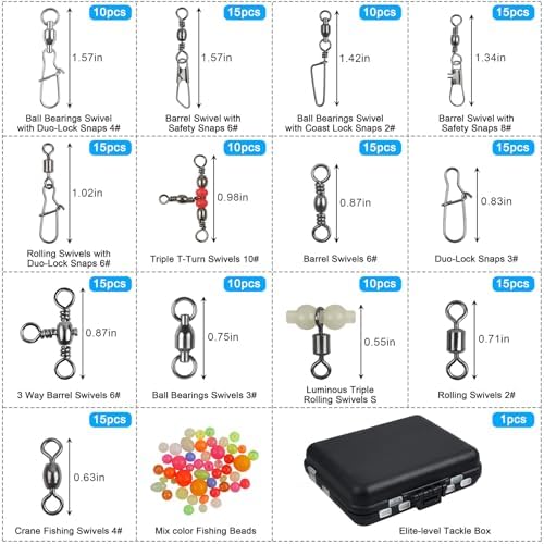 Fishing Swivels Kit - Ball Bearing Swivel, Rolling Barrel Swivel, Crossline Three Way Swivel, Duo Lock Snap, High Strength Fishing Line Connector for Bass Trout Saltwater Freshwater - Image 2