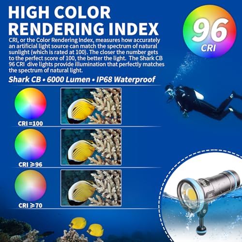 Shark CB 6000 Lumen Dive Light for Underwater Photography, 120m Underwater Video Light 96 CRI with 120 Degree Wide Beam Angle Scuba Flashlight for Professional Dive Photography Fill Light - Image 2
