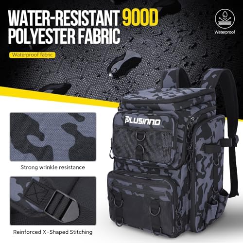 PLUSINNO Fishing Backpack with Fishing Rod Gear Holders Tackle Box, 42L Large Water-resistant Tackle Backpack Store Tools, Gear - Image 6