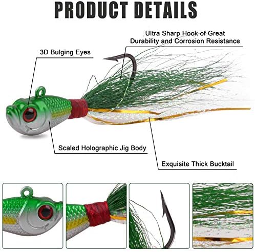 Bucktail Jigs Saltwater Lures,3/5PCS Bucktail Hair Jigs Head Fishing Lure Baits Assorted Kit for Bass Striper Bluefish Surf Fishing 1/4oz 1/2oz 1oz 1.5oz 2oz - Image 2
