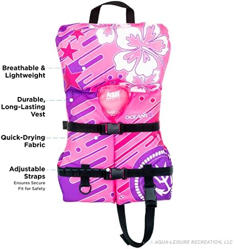 Aqua Oceans 7 Life Jacket for Kids - US Coast Guard Approved Life Vest for Infant, Child & Youth Boys and Girls, Open-Side PFD for Boating, Swimming & Water Sports - Image 2