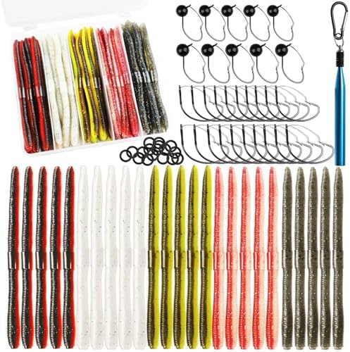 Dovesun Wacky Worm for Bass Trout Fishing Worms Kit with Soft Plastic Baits, Weedless Hooks, Bass Hooks,Weedless Jig Head, Wacky Rig Tool, O-Rings, Weight 152Pcs/131Pcs/50Pcs by Dovesun