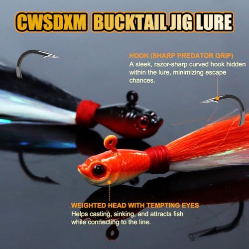 Bucktail Jigs, Realistic Hair Jig Fishing Lure with Single Hook, Bucktail Swimbait Jig for Bass Striper Walleye Flounder 1/4oz, 1/2oz, 1oz, 2oz - Image 2