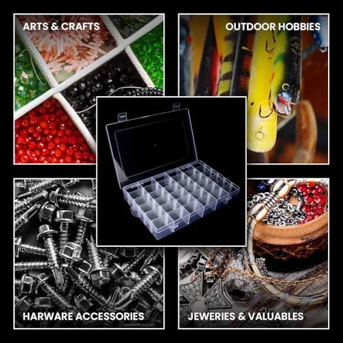 Budreu 4pack 36 Grids Plastic Clear Organizer Box Bead Storage Containers with Adjustable Dividers for Craft Jewelry Fishing Tackles Parts Storage with 4 Sheets Label Stickers - Image 6