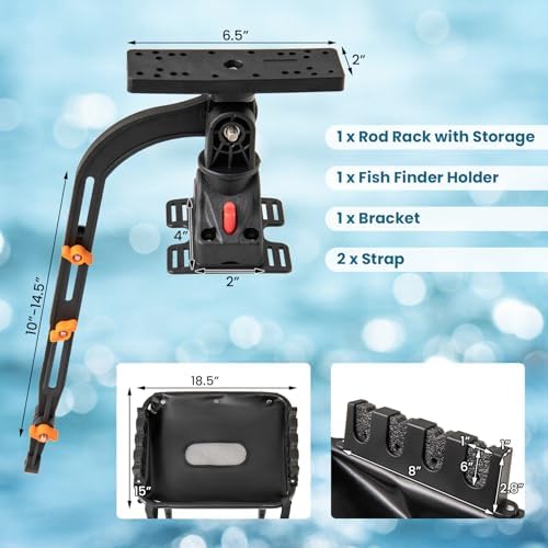 Goplus Fishing Float Tube Accessories, 360° Rotatable Fish Finder Holder w/ Mount Bracket, Rod Rack w/ Storage Basket fit 4 Rod, Accessory Set for Inflatable Boat Kayak - Image 7