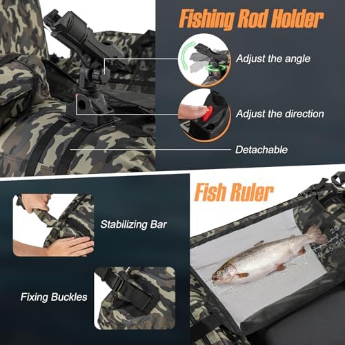 GYMAX Fishing Float Tube, 350lbs Inflatable Belly Boat with Fish Ruler, Fishing Rod Holder, Pump, Storage Bag, Flippers & Adjustable Straps, Portable Backpack Float Tube for Fishing and Angling - Image 2