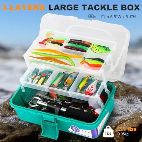 TCMBY 3 Layers Tackle Box with Tackle Included, 321Pcs Fishing Lures Kit Contains Pliers, Crankbait, Hooks, Weights & Accessories, Fishing Gear Bait Lure Gifts for Men Bass Freshwater (Green) - Image 3