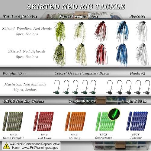 Ned Rig Kit with Ned Rig Jig Heads Hook Bait Worm for Bass Fishing - Image 2